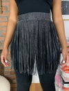 Rhinestone Fringe Belt- Black/Silver