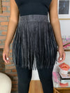 Rhinestone Fringe Belt- Black/Silver