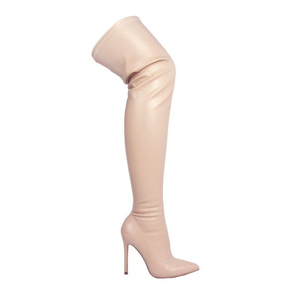 Gisele Over The Knee Boot Nude Faux Leather